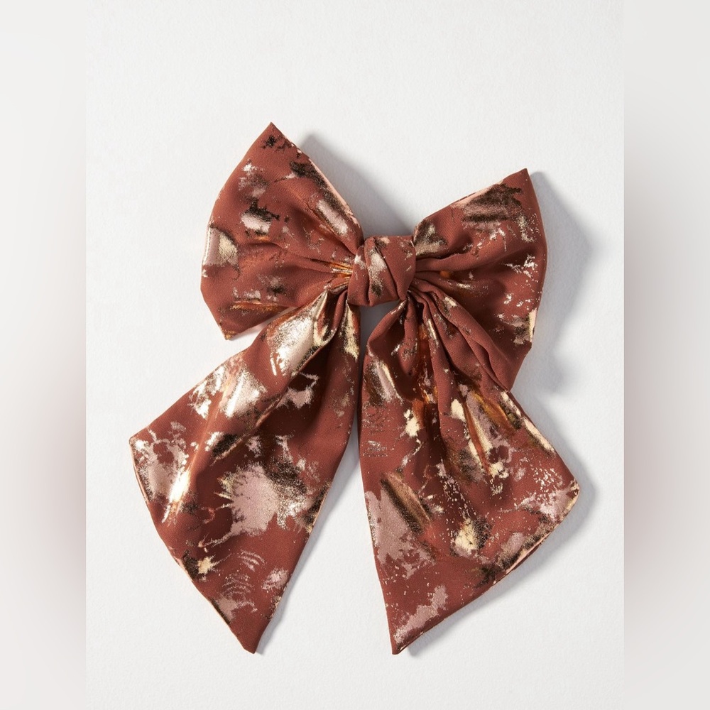 Anthropologie Shimmer Bronze Fabric Hair Bow NWT
